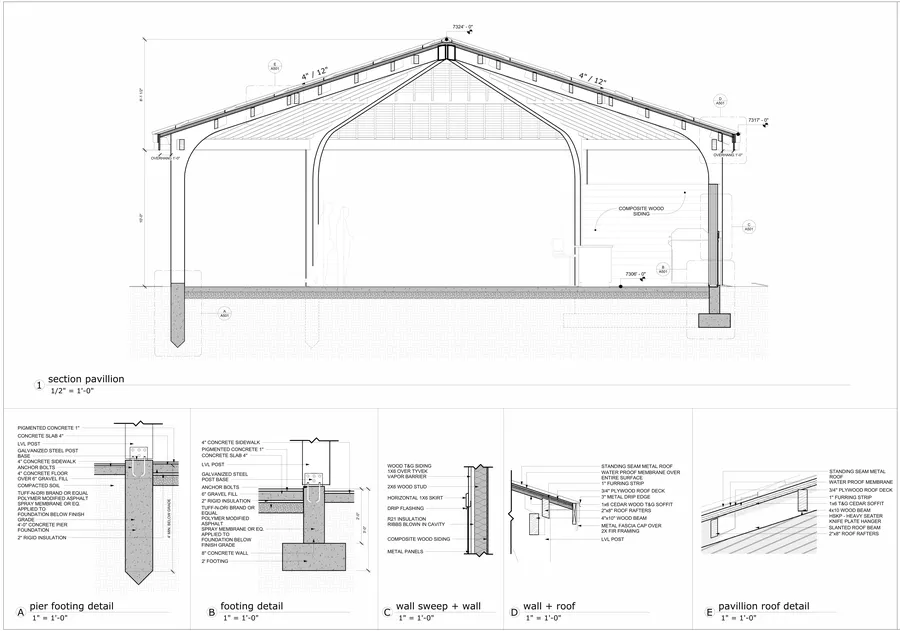 Deer Crest Park — pavilion sections and details